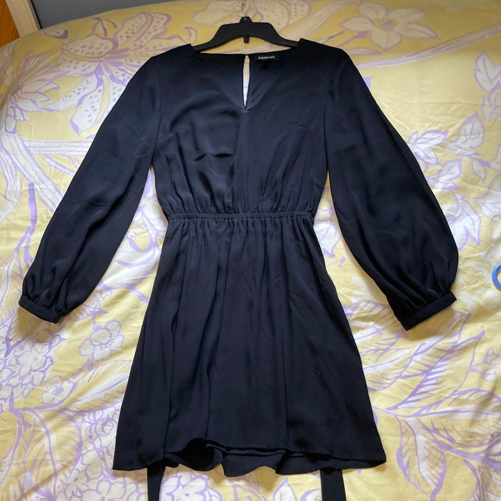 Express Sheer Sleeve Black Dress